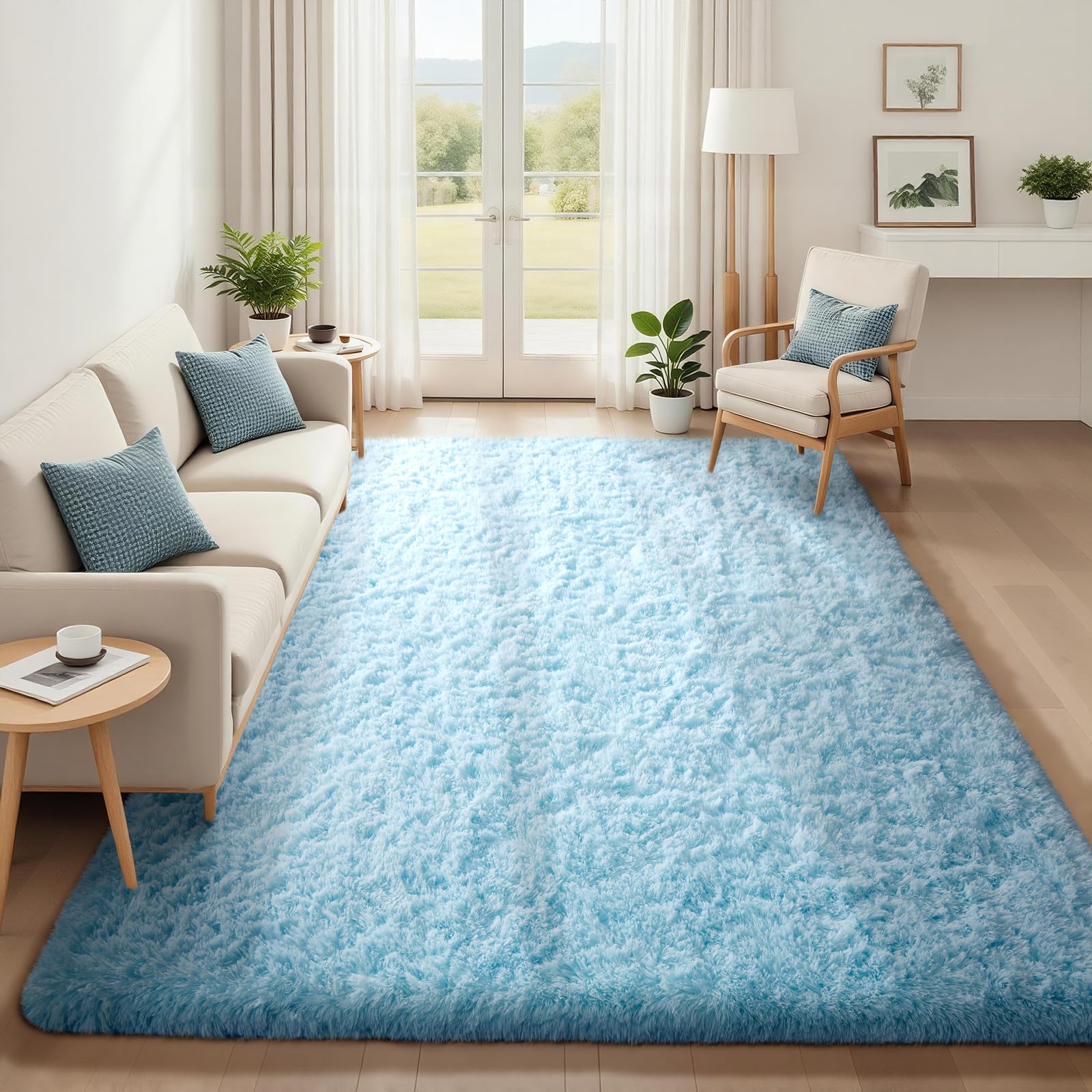 Ophanie 5x8 Light Blue Rugs for Living Room,Kids Rug,Playroom Area Rugs for Boys Girls Teen Decor,Fluffy Fuzzy Soft Plush Shaggy Bedside Floor Bedroom Carpet for Teen with Over 99 pcs Pile fibers