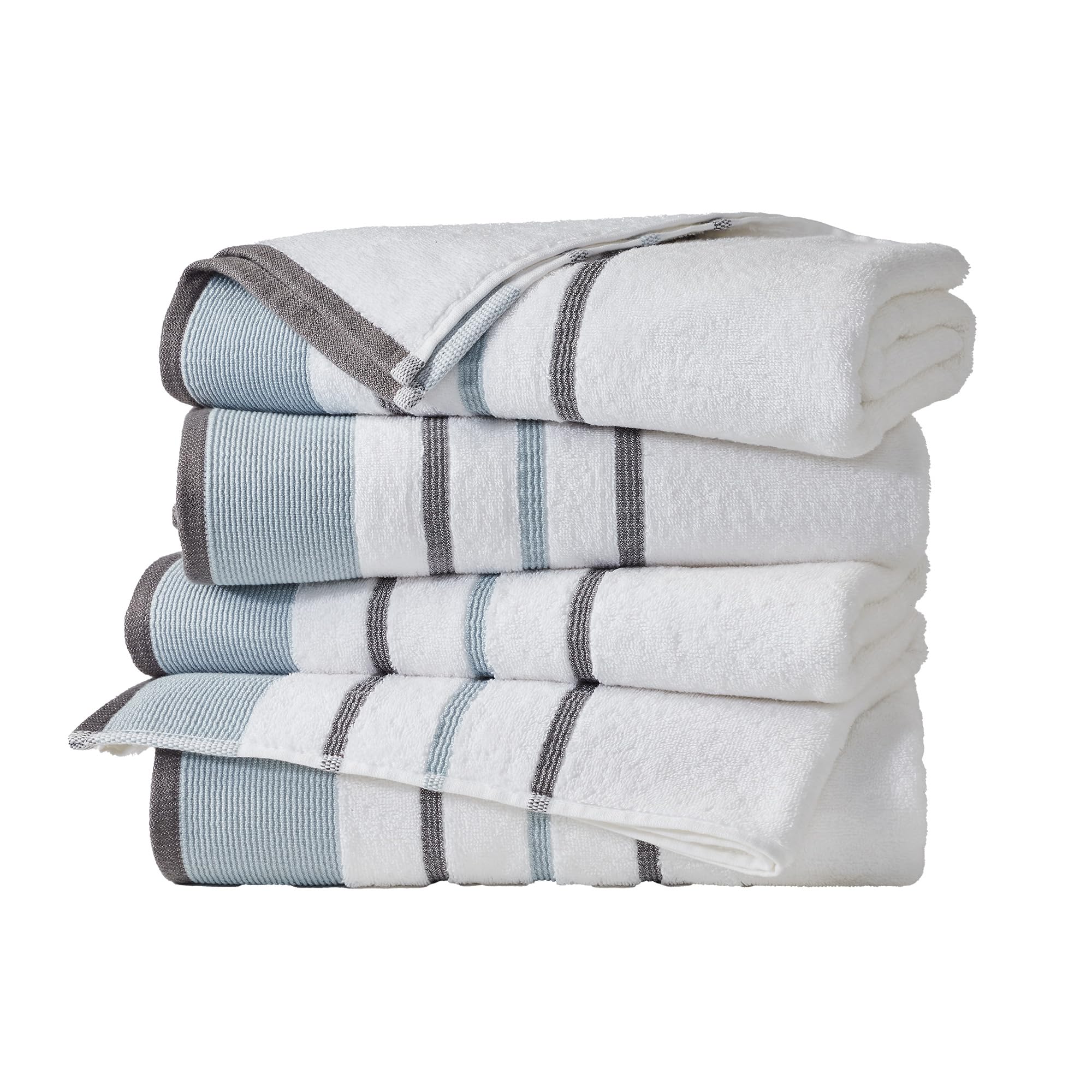 Decorative Bath Towel Set - Luxury Cotton 4 Pack 54x27 Bath Towel Set - Luxurious, Ultra-Soft, Durable Towels for Bathroom Decor (Eucalyptus/Grey)