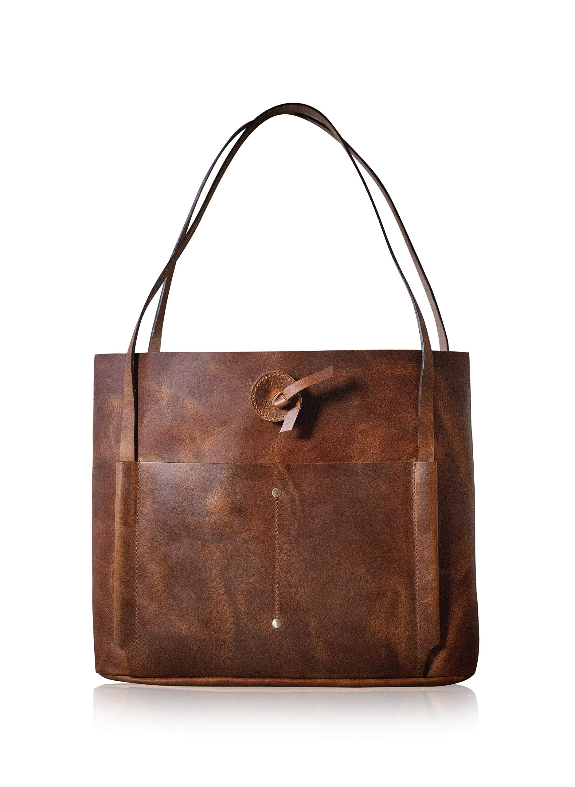 KALATING Personalisierte Handgemachte Damen Lederhandtasche Tote Umhängetasche Damenhandtasche Medium Braun