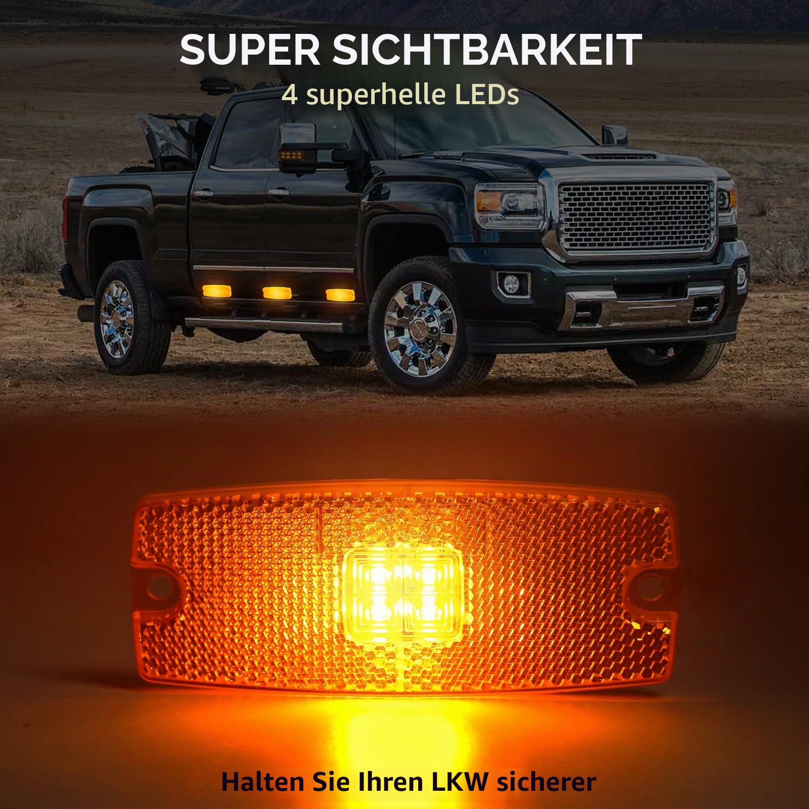AOHEWEI 4 x Gelb LED Seitenmarkierungsleuchten Lkw Markierungsleuchten Pkw Anzeige Positionsleuchte Lampe Vorderseite mit Reflektor für Anhänger Van Wohnwagen 10~30V ECE-genehmigt