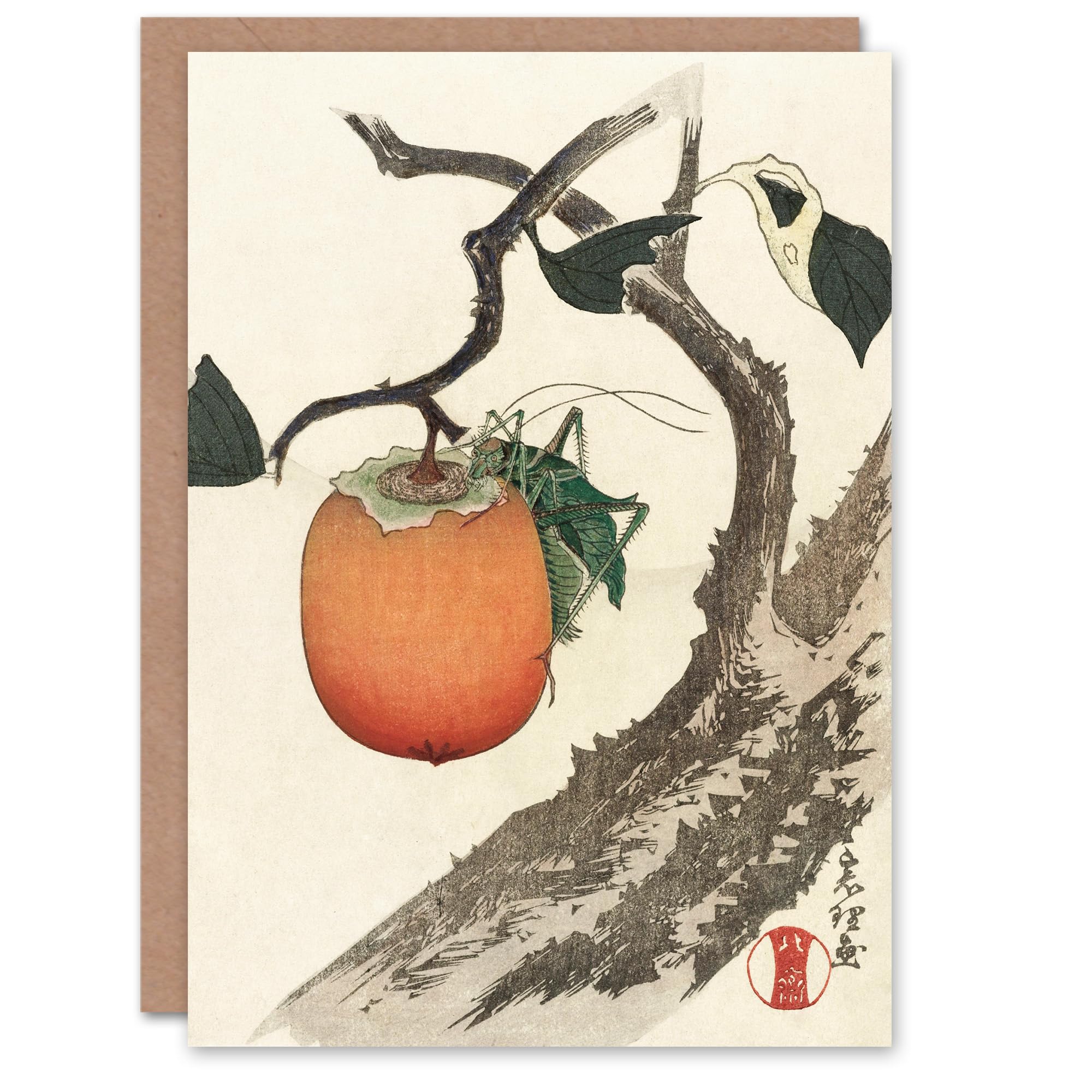 Artery8 Katsushika Hokusai Japanese Art Card Persimmon Fruit With Grasshopper
