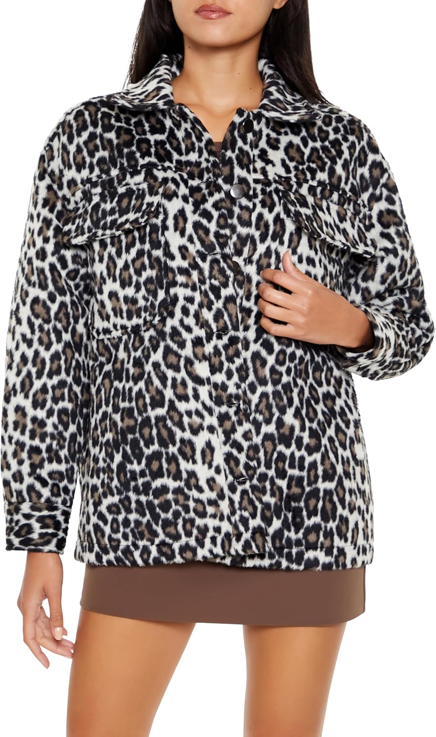 Forever 21 コートFaux Suede Leopard Print Shacketレディース