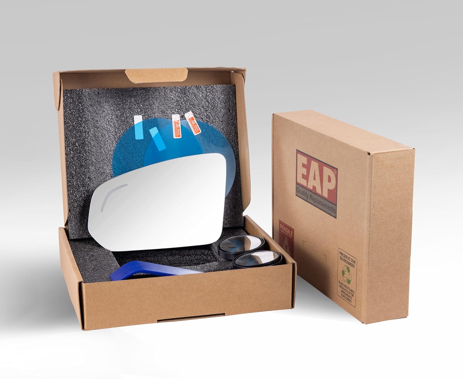 EAP Driver Side Mirror Glass Compatible With Volvo S60 S90 V60 V60 Cross Country V90, Heated With Blind Spot Without Auto Dimming, 31402870 31402868 31402869