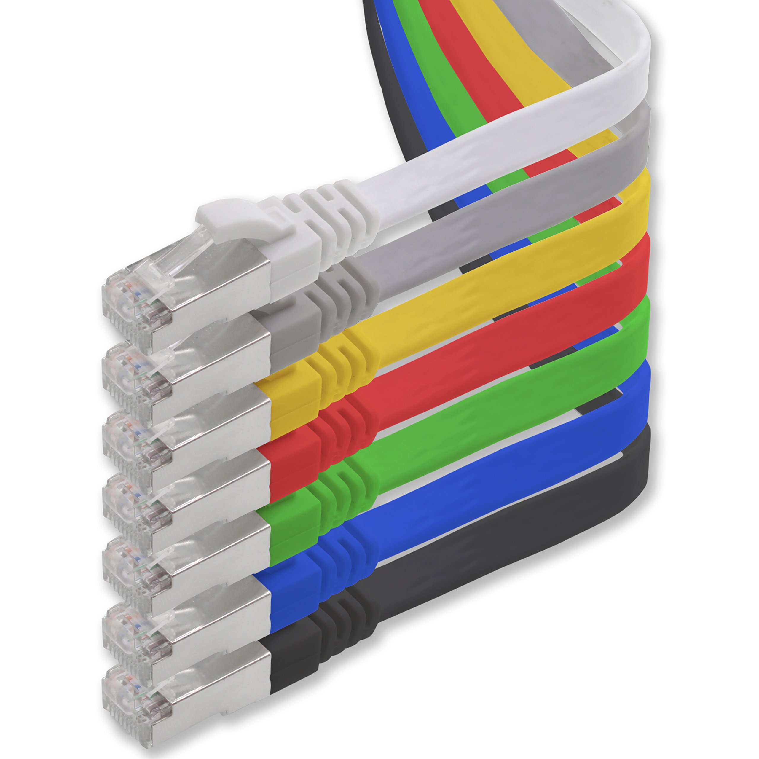 1aTTack.de 7.5m - 7-Farben - 7 Stück CAT.7 Gigabit Ethernet LAN Flachband Flachbandkabel (RJ45) Netzwerkkabel Rohkabel (10Gbit/s) Verlegekabel Flach Slim kompatibel zu Cat.5 - Cat.5e - Cat.6