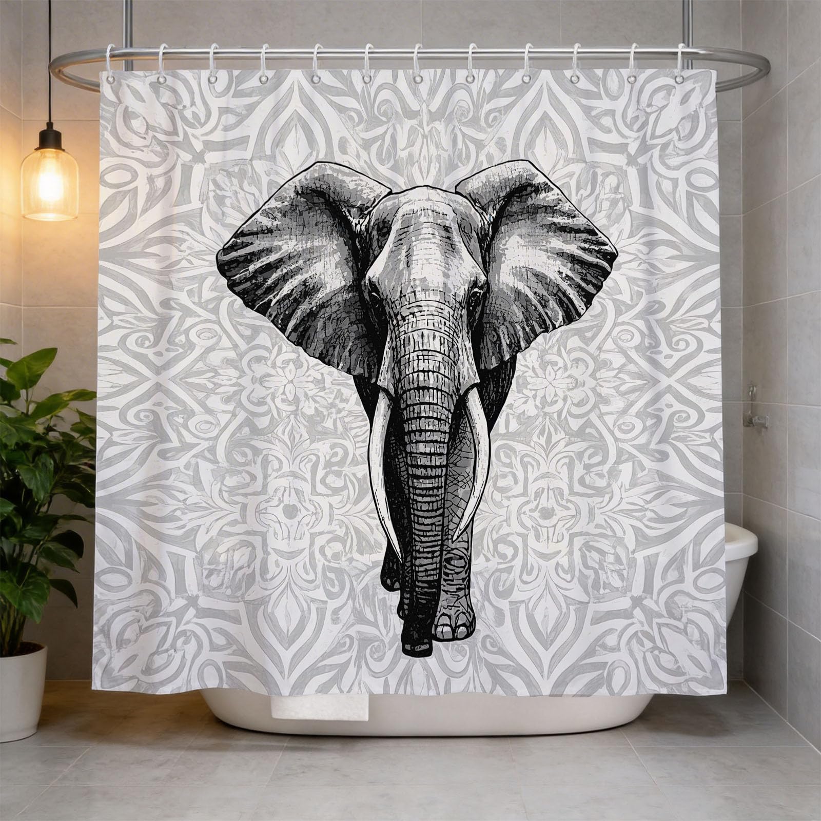 Hongduo 3D Elephant Mandala Shower Curtain for Stalls Bathtubs Cartoon Bathroom Decor Shower Curtain Set Polyester Fabric Waterproof 180x200cm/71X79 Inch with Hooks