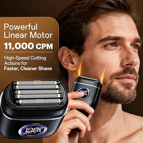 Miniatura 3 de Afeitadora eléctrica de aluminio para hombres  Maquinilla de afeitar de 5 hojas para barba corta, afeitado rápido y cerrado, recargable USB-C,