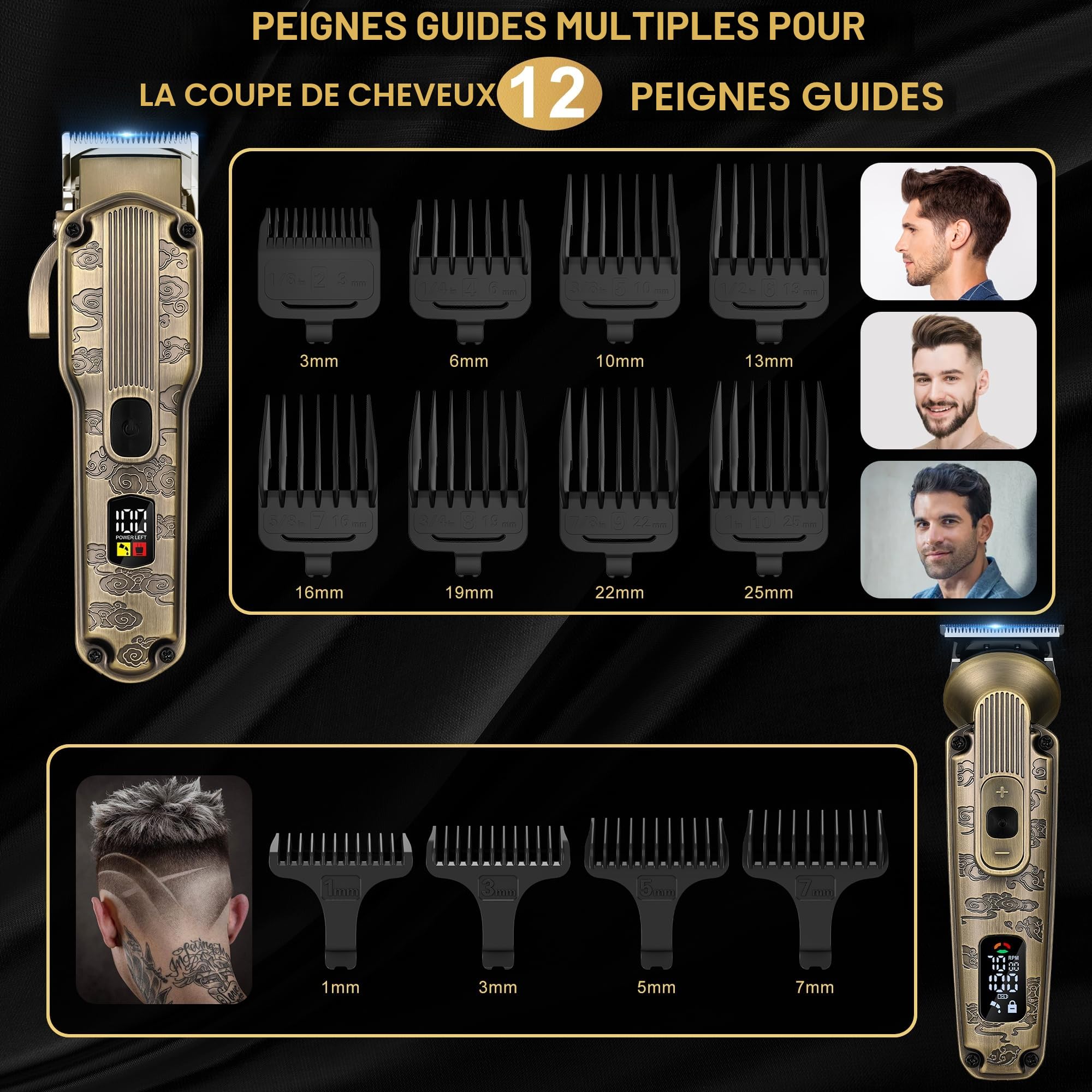 Tondeuse à Barbe et Cheveux Sans Fil Scttomon Professionnel Hommes Set Coupe De Cheveux (Bronze)