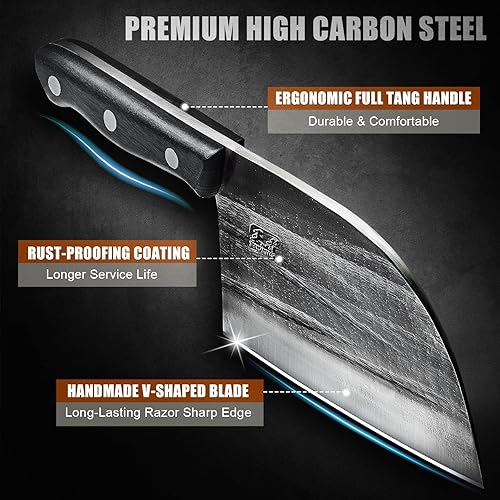 Miniatura 3 de ENOKING Cuchillo de chef serbio hecho a mano de 6.7 pulgadas hecho a mano de acero de alto manganeso con funda de cuero, cuchillo con mango de