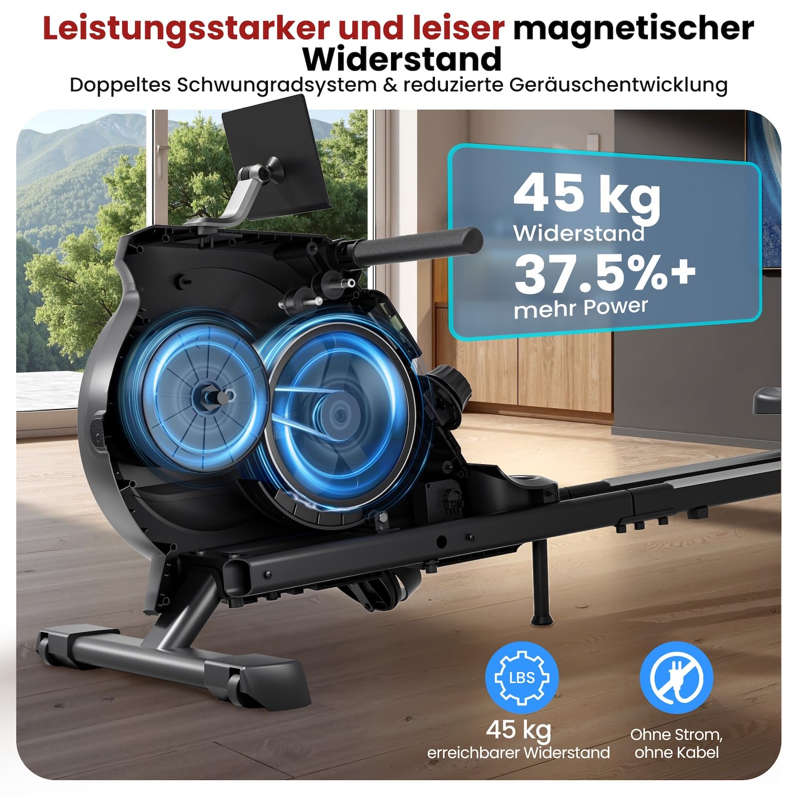 AsVIVA RA11 wioślarz domowy, 16 poziomów oporu, aplikacja Bluetooth, nachylenie szyny, do 135 kg