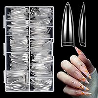 Vista 11 de Quaferen 500 puntas de uñas transparentes de gel suave de media cubierta, uñas postizas medianas con forma de almendra, puntas curvas para uñas