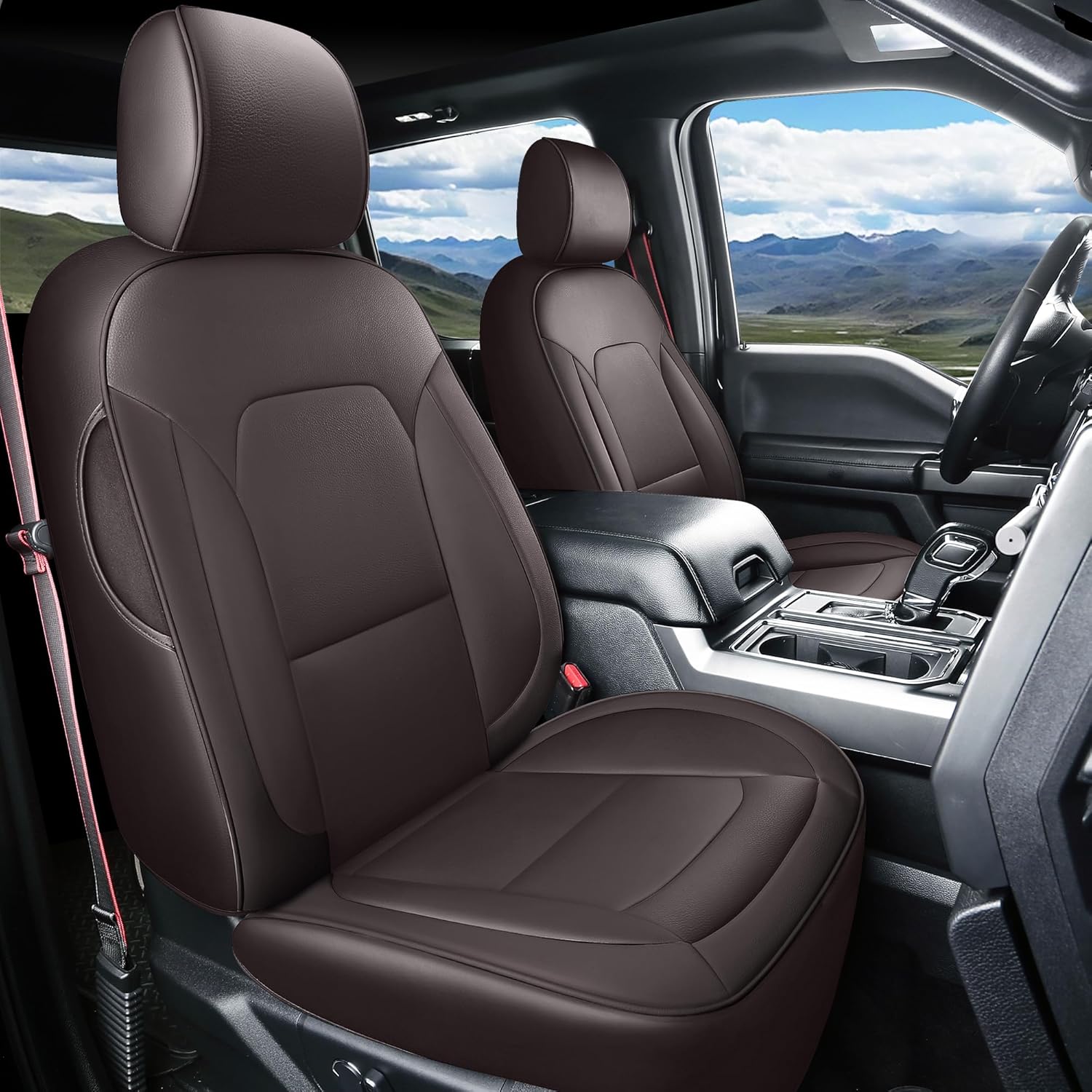 Coverado Full Set Car Seat Covers, Faux Leather Seat Protectors for Ford F150 2015-2026, Compatible with F250 F350 F450 2017-2026 (Brown)