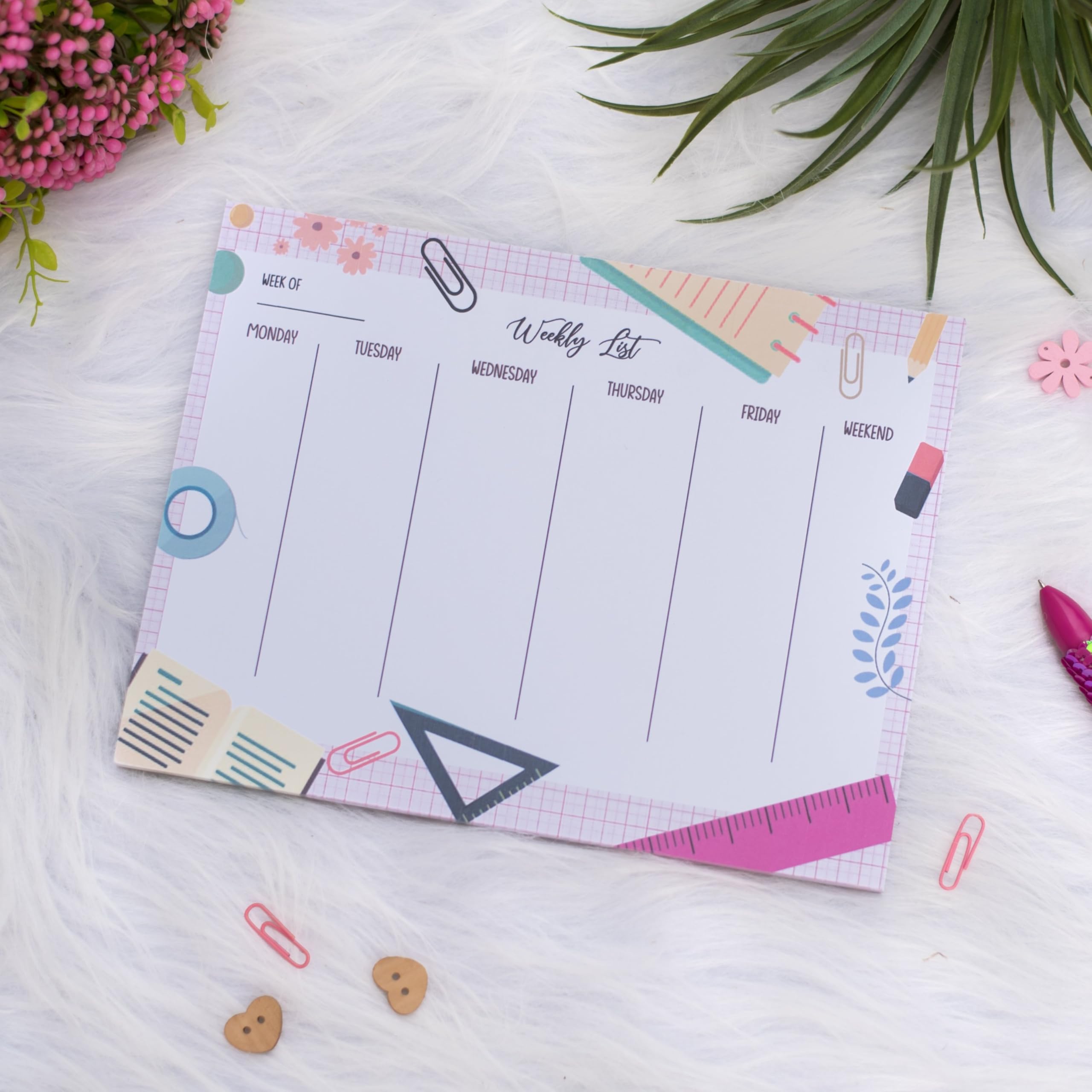 Treasure Tales Colorful Weekly Planner Pad | Weekly List Desk Organizer with Fun Stationery Design