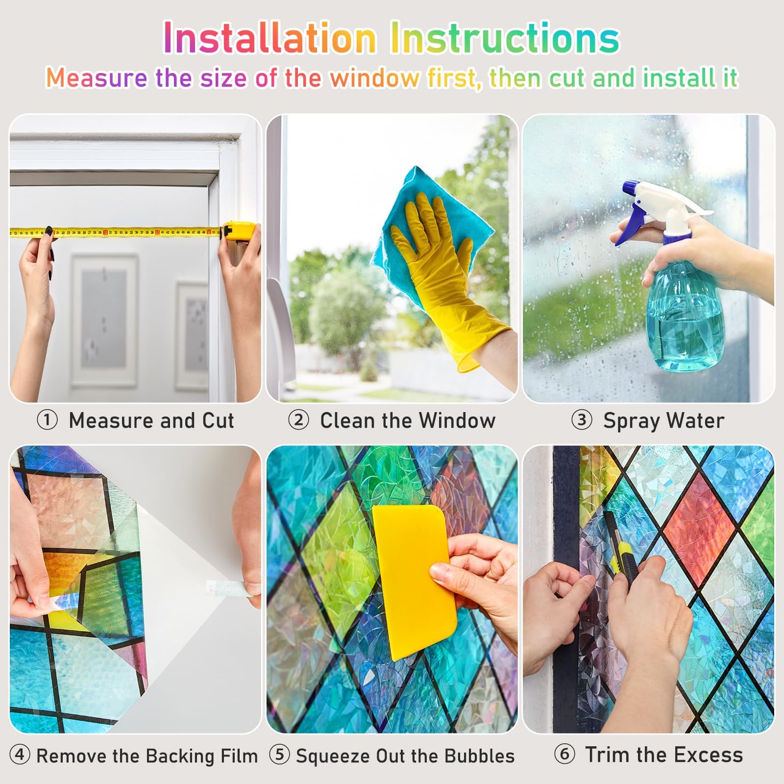 Beautysaid Film de fenêtre en Verre dépoli avec Motif Arc-en-Ciel, Anti-UV, Statique, sans Colle, pour Maison, Chambre à Coucher, Salle de Bain, Bureau, 60 x 400 cm