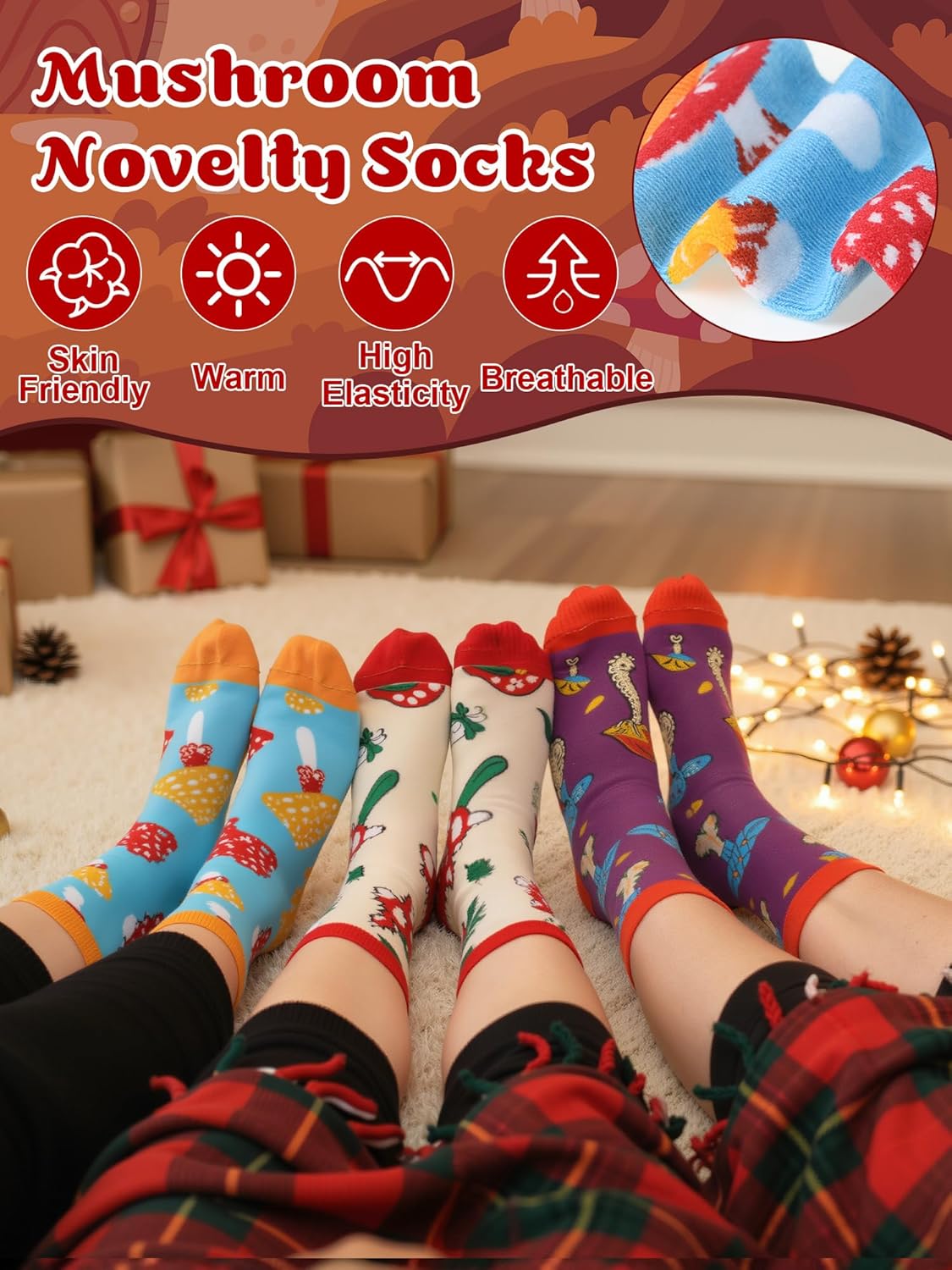 Shinymoon 24 Pairs Funny Mushroom Socks Bulk Fancy Novelty Mushroom Pattern Socks for Women Men Girls Holiday Gifts - Image 5