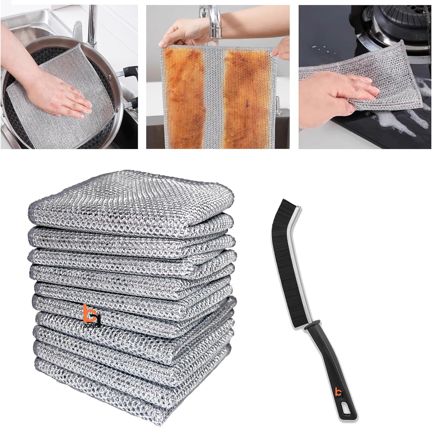 Brzone 4pack Non-Scratch Wire Dishcloth & 1 Piece Microfibre Cleaning Cloth, Multipurpose Wire Dishwashing Rags for Easy Rinsing, Reusable, Wire Cloth for Kitchen, Sinks, Pots, Pans Cleaning