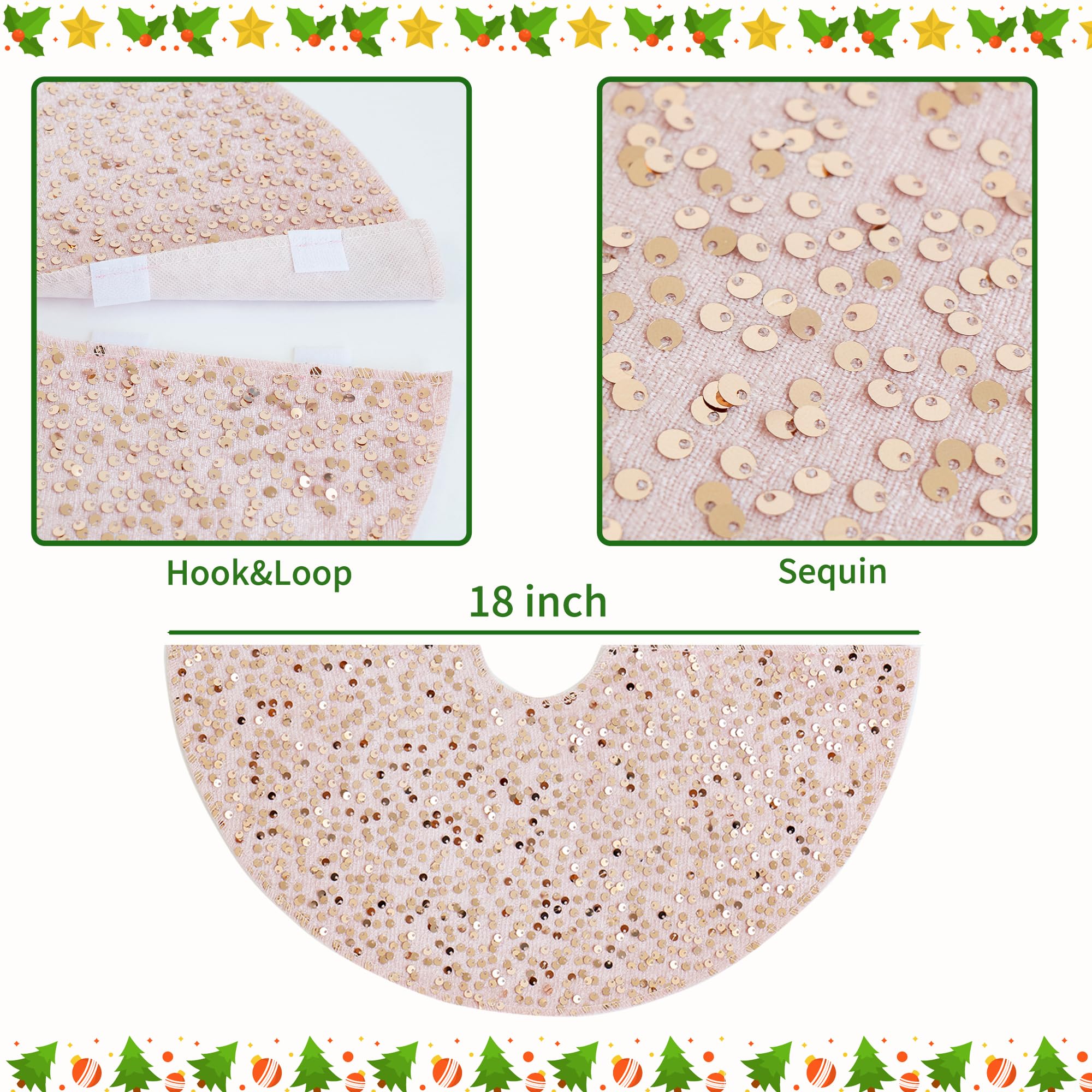 Christmas Tree Skirt, 18 inch Sparkly with Faux Fur Plush Mini Christmas Tree Skirt, Christmas Tree Base Mat Thin Velvet Rugs for Xmas Party Home Decorations (Pink)