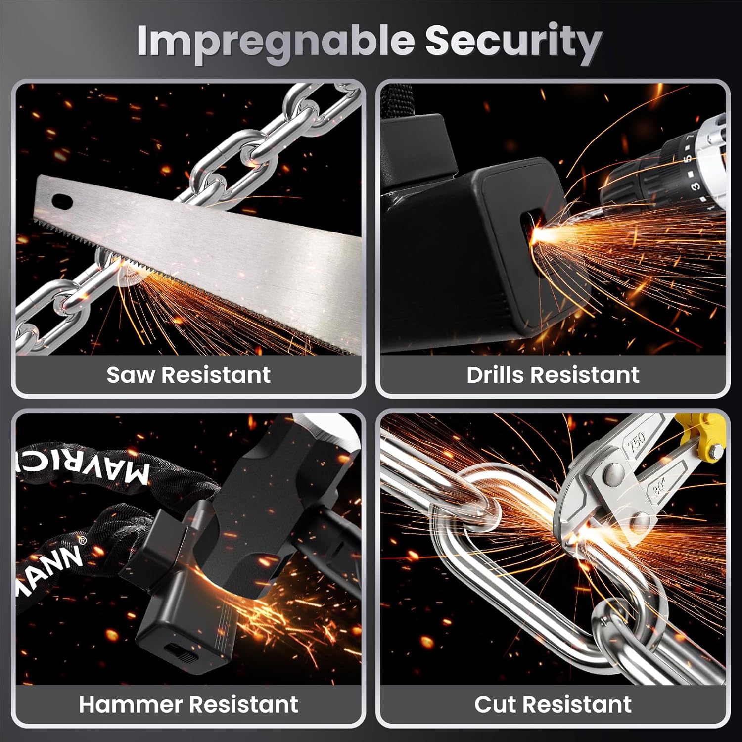 Bike Chain Lock, 3.3 FT Long 5/16"(8mm) Thick Anti-Theft Bicycle Locks, Heavy Duty Bike Lock with 2 Keys, Waterproof Lock for Bike