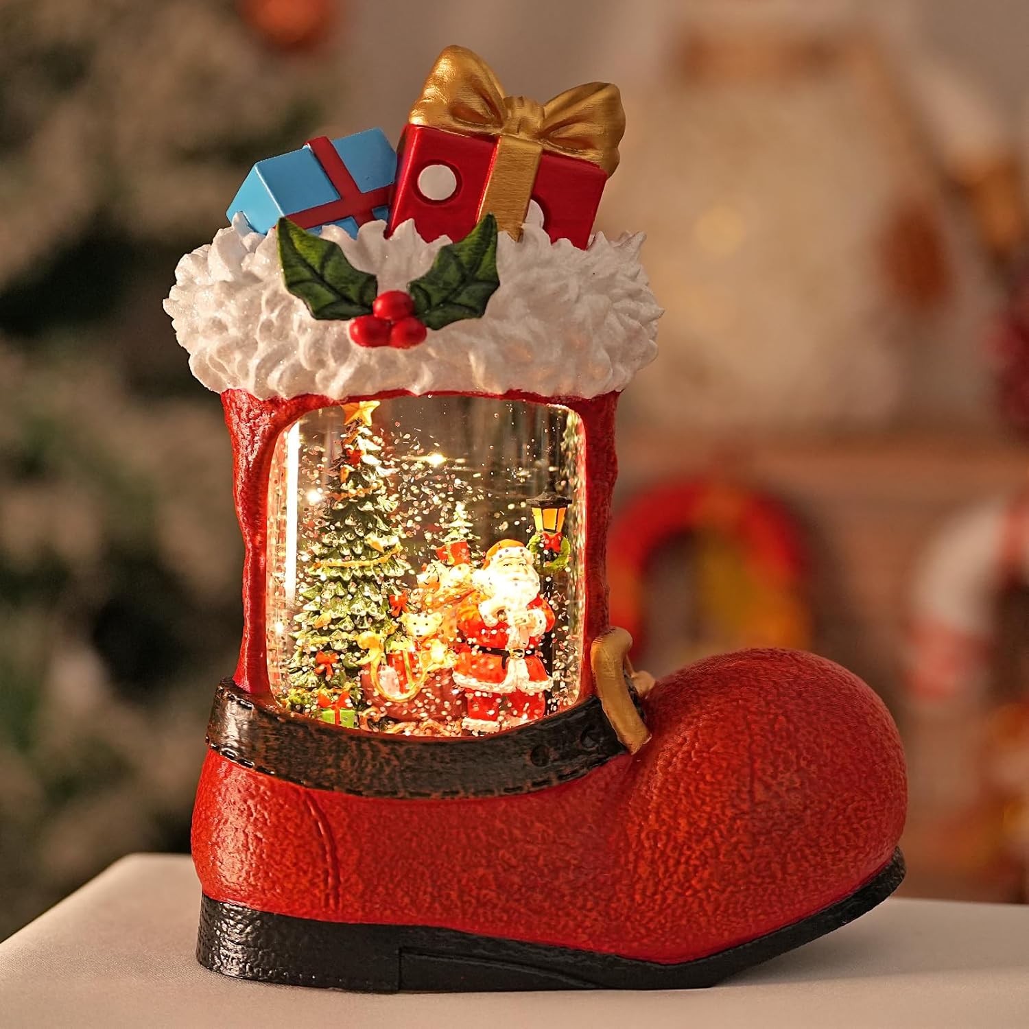 Cardinal Snow Globe, Lighted Christmas Snow Globes with Timer, Swirling Musical Glittering Snowglobe Lantern for Christmas Decorations(Cardinals)