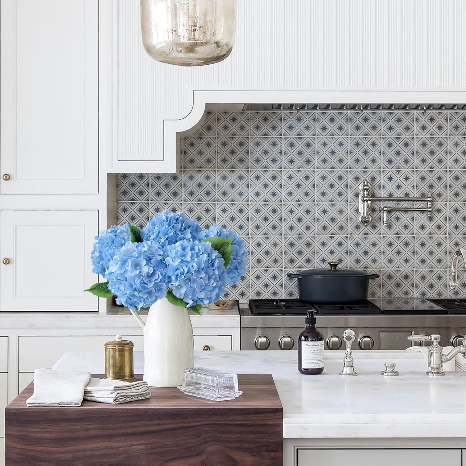 Blue Flowers Hydrangea Artificial Flowers, 5Pcs 20Inch Large Lifelike Silk Artificial Hydrangeas, Full Fake Flowers for Bouquet Table Centerpieces Wedding Indoor Home - Image 5