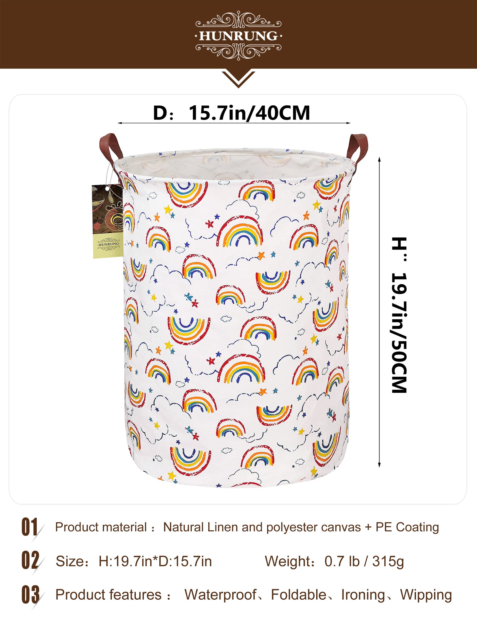 Laudry Hamper, Large Canvas Fabric Lightweight Storage Basket Toy Organizer Sporty Clothes Collapsible Waterrepeat for College Dorms,Bedroom，Bagno (circolare arcobaleno)