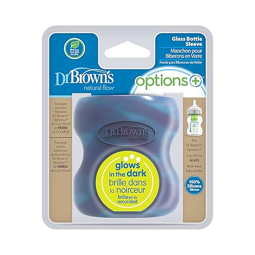 Miniatura 2 de Dr. Brown's Options+ Funda para botella de vidrio de cuello ancho, 100% silicona, brilla en la oscuridad, sin BPA, 5 onzas, paquete de 12