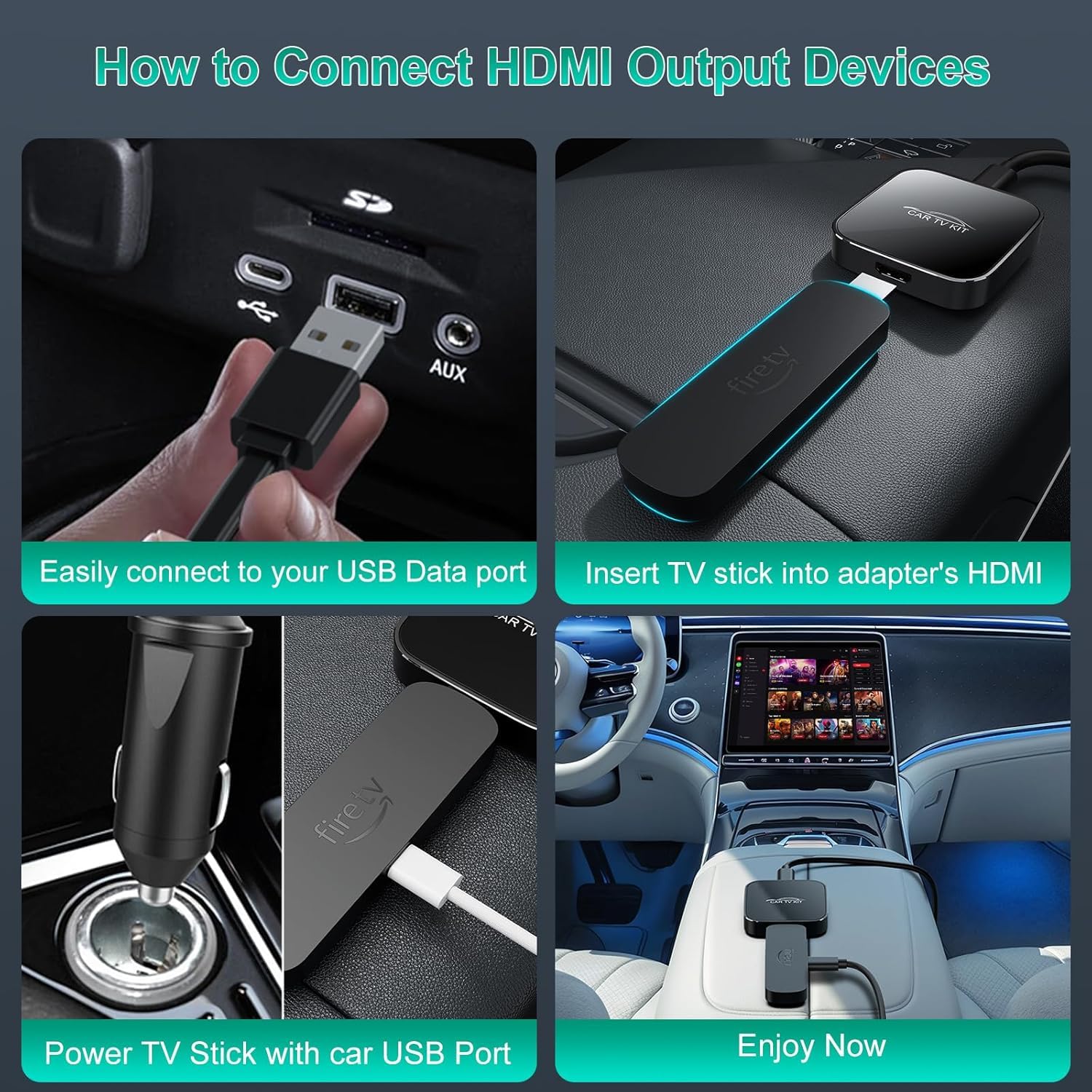 3 en 1 Car TV Mate Pro con Wireless CarPlay & Android Auto Adapter, Convertidor HDMI Multimedia TV Stick, Streaming de Fire T V/Consola/Youtube/Netflix en el Coche para CarPlay con Cable