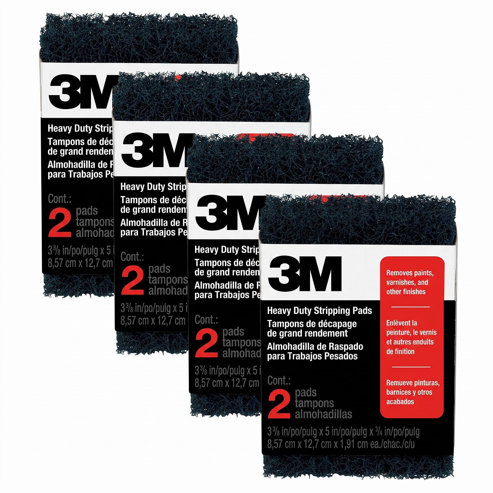 3M Heavy Duty Stripping Pads, 2 Count, 3-3/4 in x 6 in, Tough &amp; Durable, Removes Paint, Varnish, Wallpaper Paste &amp; Other Finishes Without Scratching Or Gouging The Surface (10112NA) (Pack of 4)