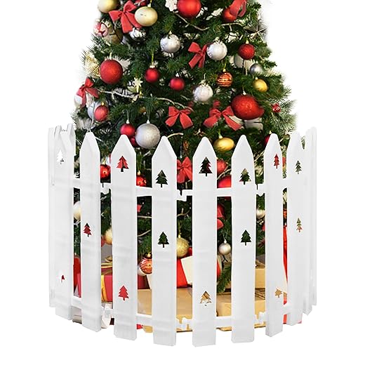 16" Extra Tall Fence for Christmas Tree,12PCS White Picket Fence Gate Barrier with Tree Patterns Christmas Tree Gate for Pets(24" H x 5" W Each)