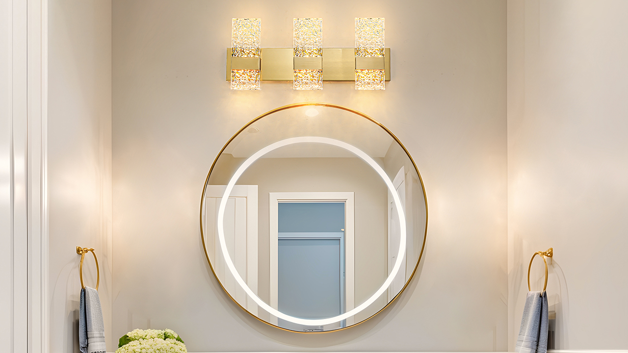 Image of Modern Polished Gold 3 Light Bathroom Vanity Light, Eleglant LED Bathroom Light Fixtures Over Mirror, Hardwired Acrylic Shade Wall Lighting Fixtures, Dimmable, 3CCT(3000 /4000 /5000K)