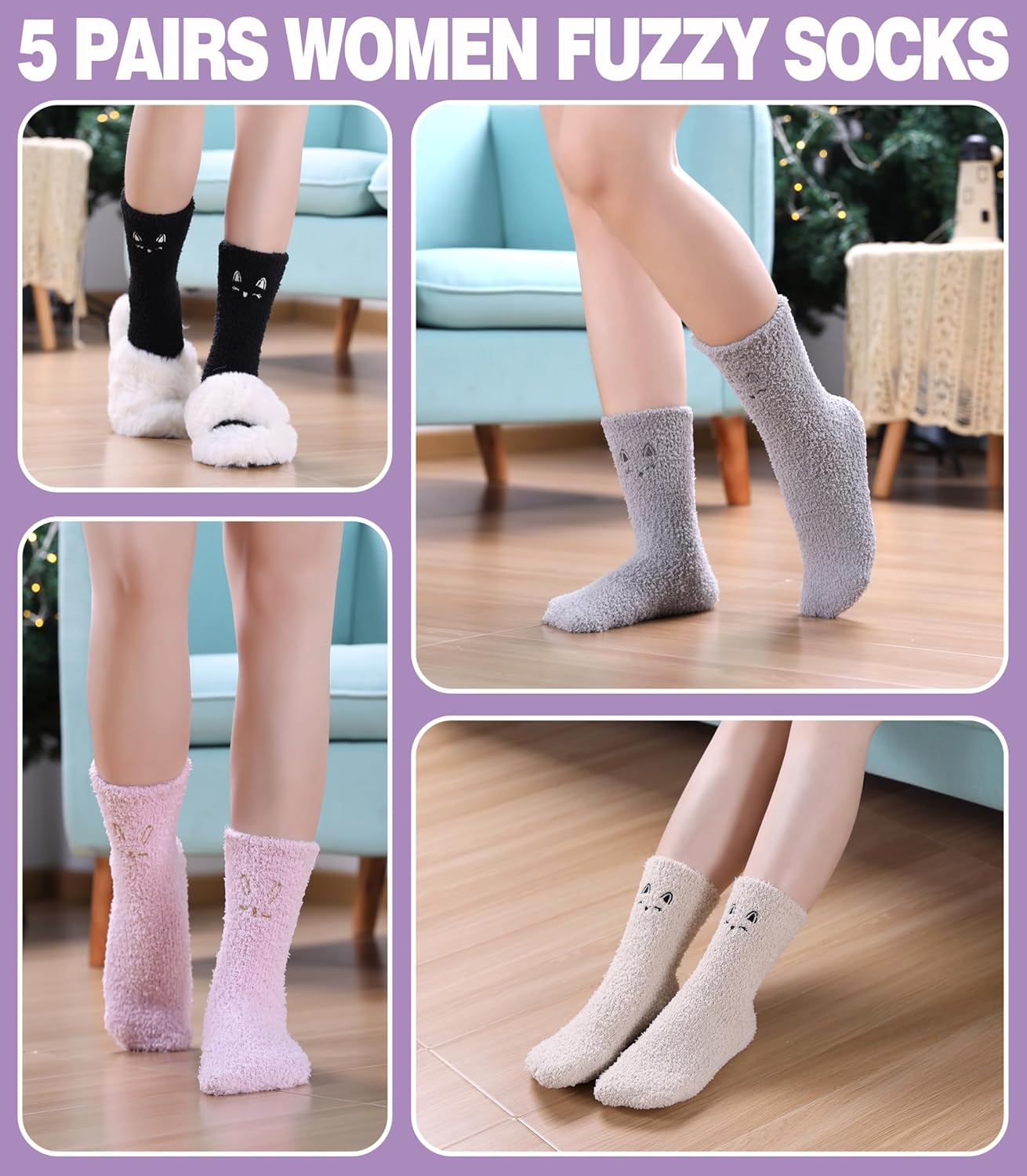MQELONG Womens Super Soft Fuzzy Cozy Home Sleeping Socks Microfiber Winter Warm Slipper Socks - Image 2