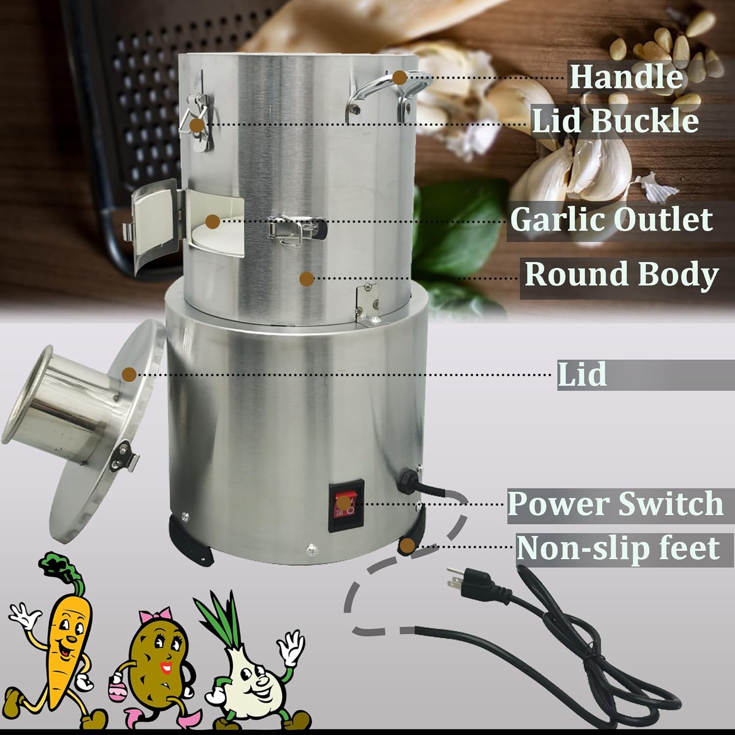 INTSUPERMAI Electric Garlic Peeling Machine, Stainless Steel Garlic Peeler, Whole Garlic Separator, MAX Yield of Peeled Garlic 77Ibs/h, 110V Dried Garlic Peeling Machine for Business