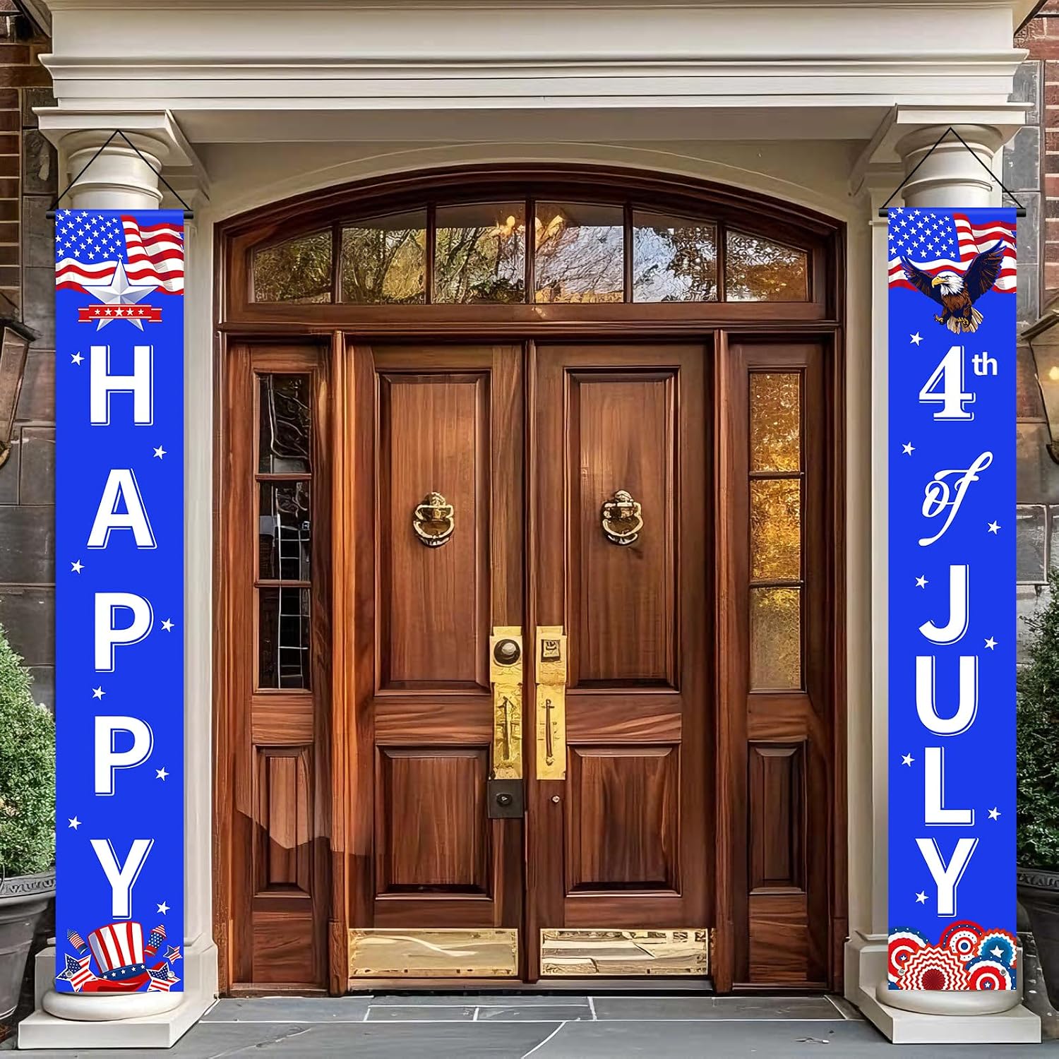 71 x 12 Inch 4th of July Door Banner Decorations, Patriotic Porch Banner Set with American Flag Eagle Stars Design, Red White Blue Hanging Banners for Front Door Independence Day Decor