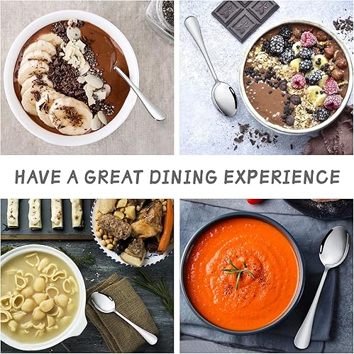 Miniatura 5 de Juego de tenedores y cucharas, 6 tenedores de ensalada de 6.7 pulgadas y 6 cucharas de sopa de 6.7 pulgadas, cubiertos de acero inoxidable, pulido