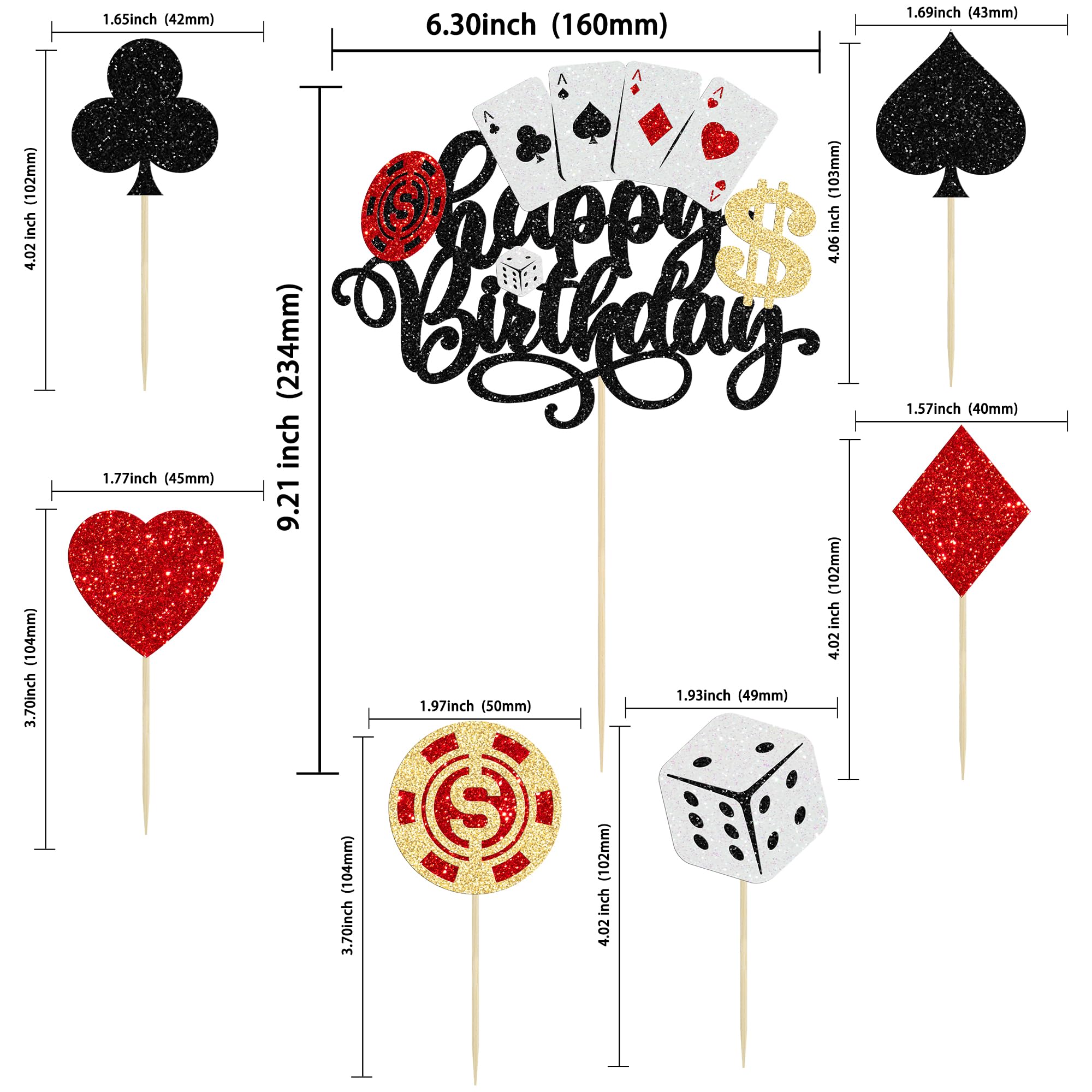 Ephlyn 25Pcs Casino Cupcake Topper Cupcake Toppers Casino Happy Birthday Cake Topper Poker Game Chips Player Gambling Cupcake Picks for Las Vegas Casino Night Theme Birthday Party