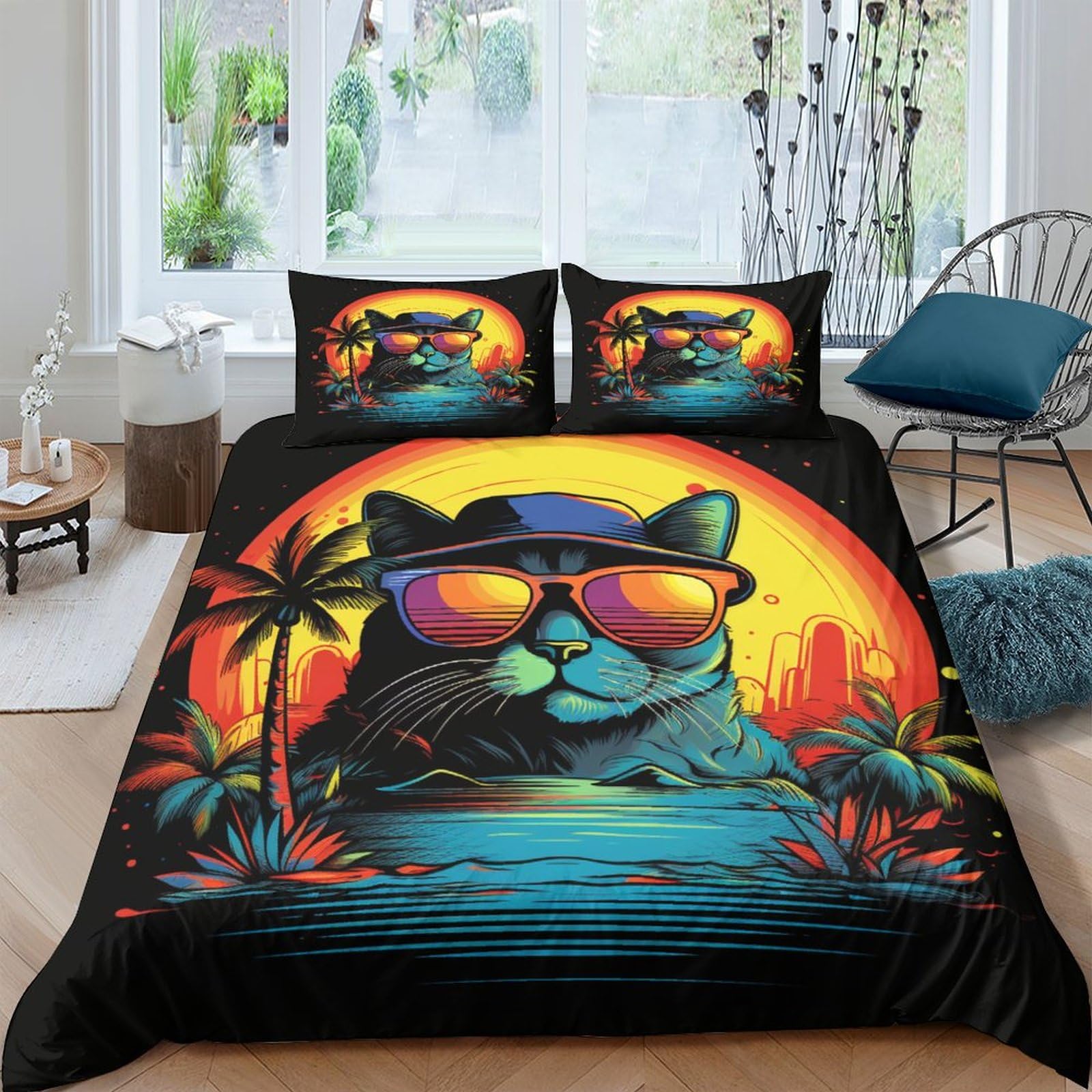 Housse de couette 200x200 motif chat pour une décoration de chambre cocooning et cosy