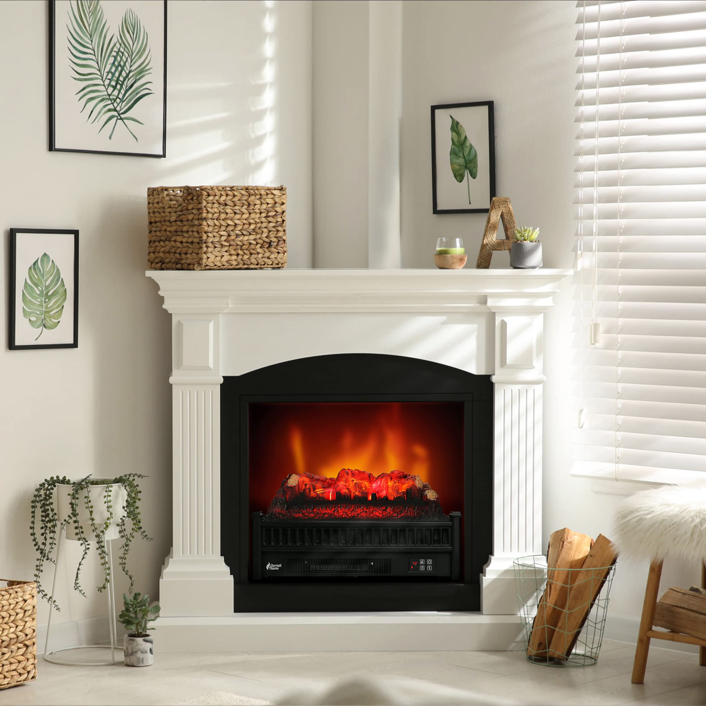 TURBRO Eternal Flame EF23-PB Electric Fireplace Logs, 23 Remote Control  Fireplace Insert Log Heater, Realistic Pinewood Ember Bed, Thermostat,  Timer, 1400W Black : Home u0026 Kitchen - Amazon.com