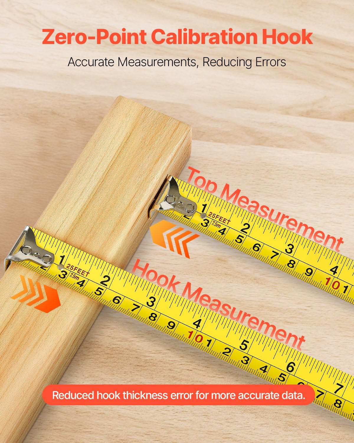 VEVOR Tape Measure 25 ft Length, Measuring Tape with Retractable, Imperial and Metric ft/m Dual-Scale & ABS Case & Easy Read Steel Measurement Tool, for Outdoor,Decoration
