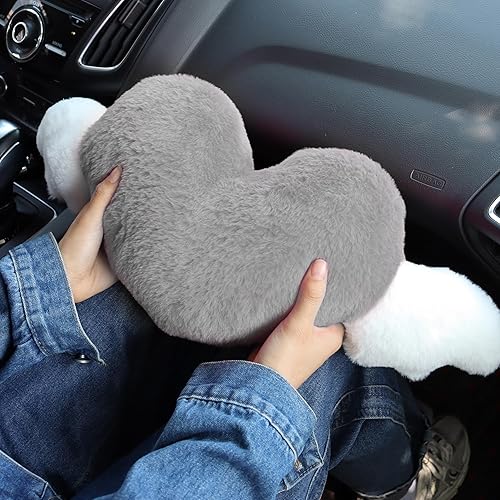 Miniatura 6 de Paquete de 2 almohadas para reposacabezas de automóvil en forma de corazón con alas de ángel, cómodo cojín suave para reposacabezas kawaii,