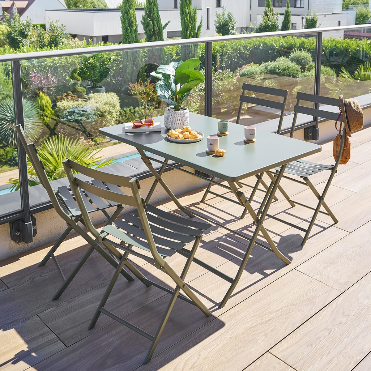 Hespéride - Table de Jardin Pliante rectangulaire Greensboro Vert Laurier 4 Places en Acier