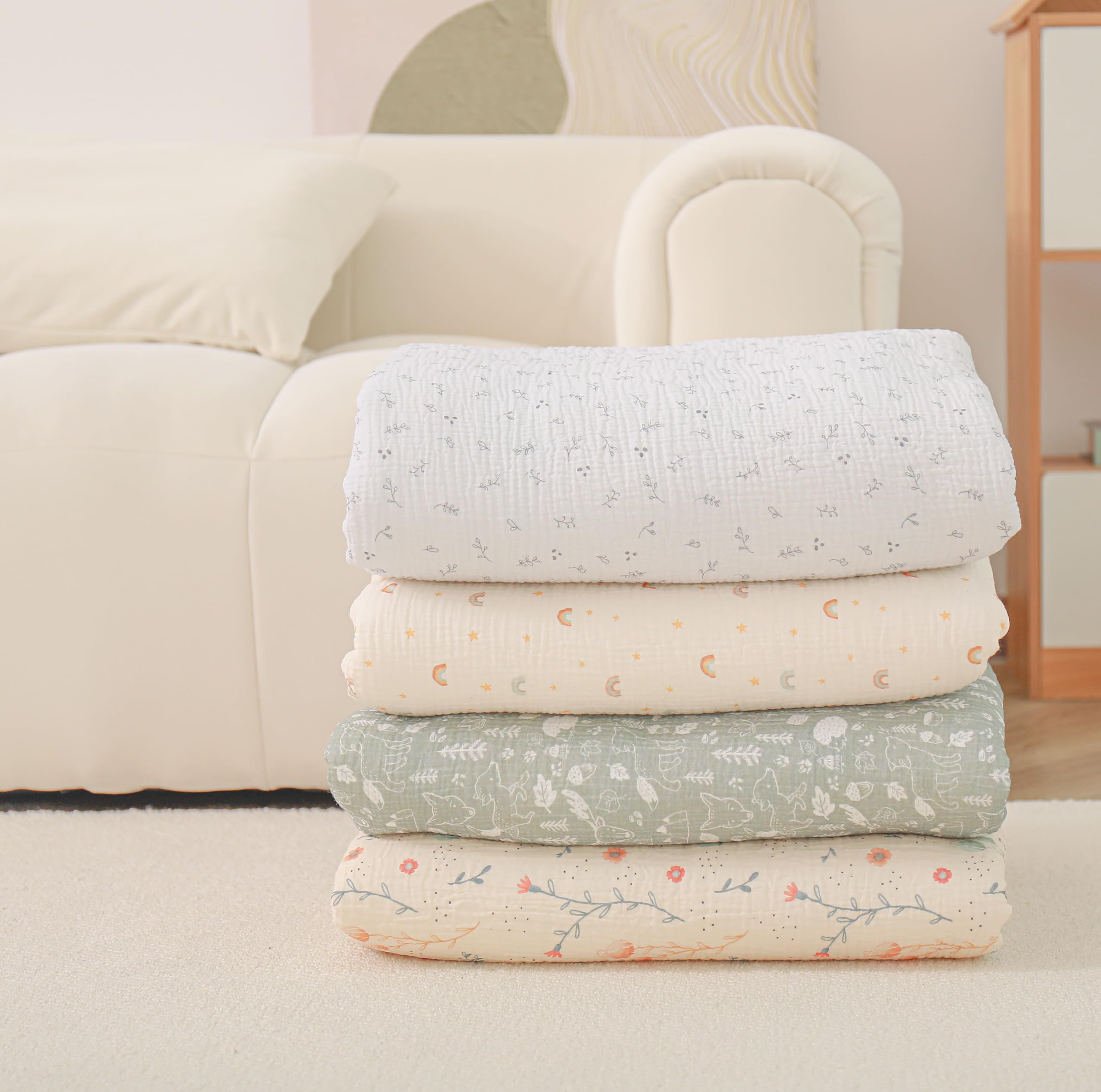Baby and Toddler Blanket in Muslin Cotton and Soft Minky Oeko Tex, 75x100 cm, Thick Cot Blanket Polyester Filling, Comfort - Image 4