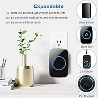 Vista 5 de FullHouse - Kit de timbre inalámbrico e impermeable para puerta, distingue las puertas delanteras y traseras, alcance de más de 1000 pies y 60