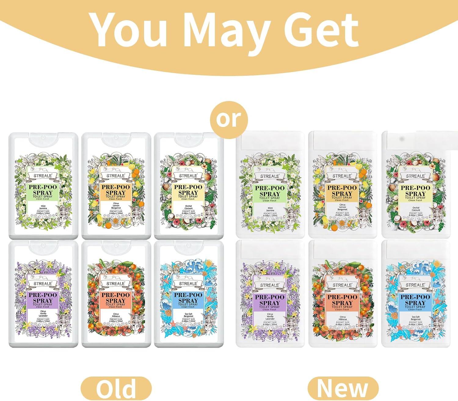 Travel Size Toilet Spray 6-Pack, Travel Essentials Toiletries, Pocket Size Pre-Poo Spray, Bathroom Odor Deodorizer, Up to 240 Uses, 6 Refreshing Scents