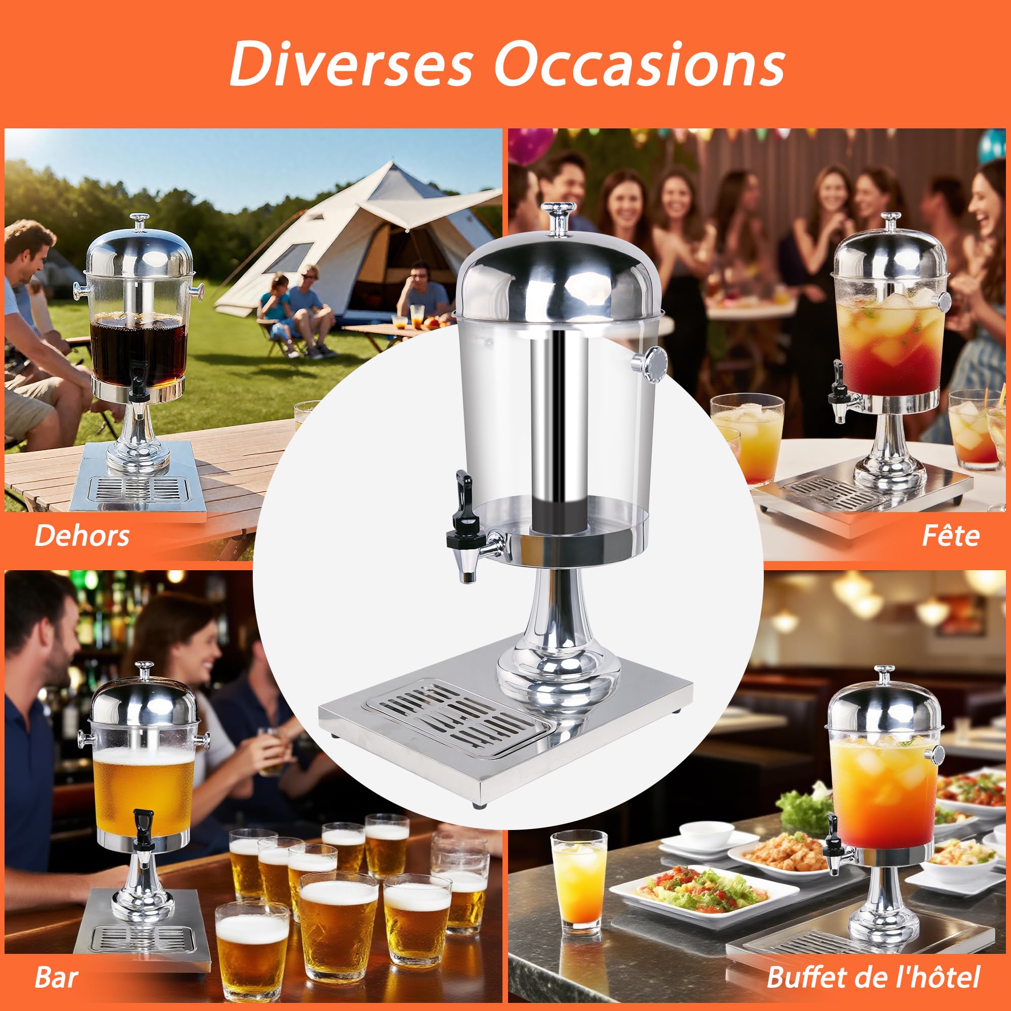 Hakka Distributeur de Jus 8 L, Distributeur de Boissons Professionnel avec Robinet, pour Cocktails, Lait, Eau et Boissons Froides