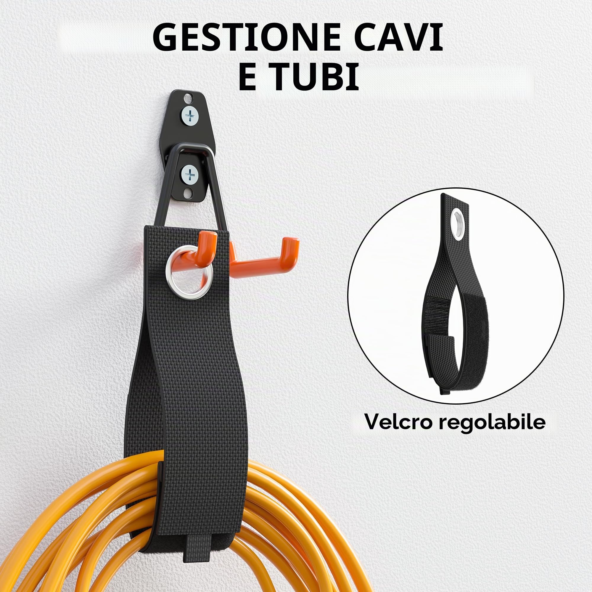 BONTEC Set da 18 ganci da parete arancioni per garage, capacità fino a 502 kg (su legno/forati), acciaio antiscivolo, multiuso per bici, attrezzi, scale, pannello porta attrezzi, design salvaspazio