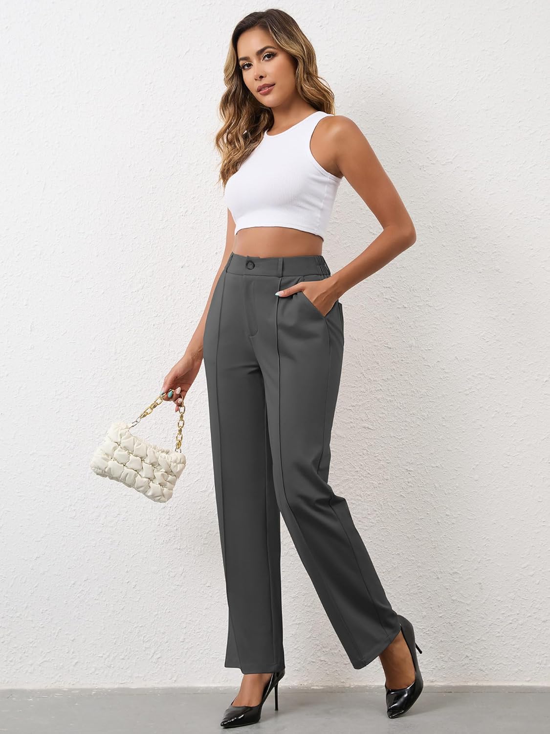 AVAMO Stretchy Work Pants High Waisted Slacks for Women Dress Pants Business Casual Pants Office Trousers with Pockets - Image 3