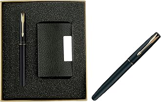 Parker Frontier Matte GT Roller Ball Pen, Golden color, 1 Count (Pack of 1)& Gold Trim Roller Ball Pen with Free Card Holder 2 Piece Set