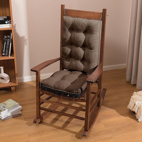 Basic Beyond Juego de 2 cojines para mecedoras de porche para mecedoras de madera para exteriores con acolchado grueso, cojín de respaldo con lazos,