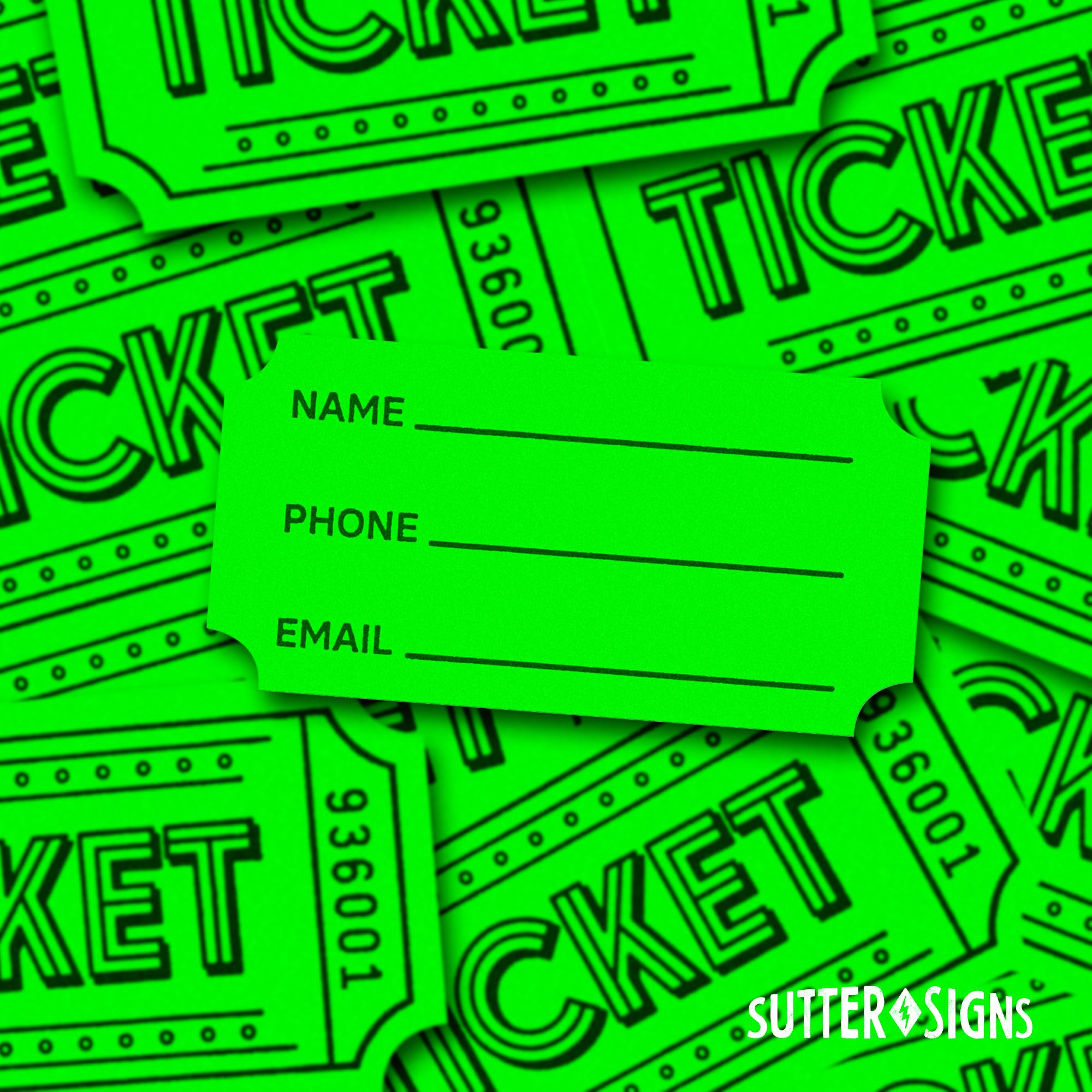 1000 boletos de rifa de doble rollo | Entradas para eventos, bebidas, 50/50, carnaval, aula (verde fluorescente)