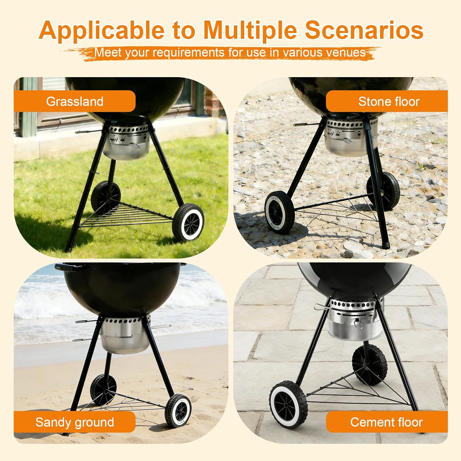 Grill Wheels and Front Leg Kit for Weber 18" & 22" Kettle Charcoal Grills, 3 Heavy-Duty Legs (19.5" & 17.3") and 2 Packs 6" Wheels for Weber 65930, 65130 Grill Wheels Replacement, Black