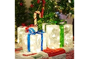 Lighted Christmas Gift Boxes - Set of 3 Plug-in 60 LED Light-Up Boxes